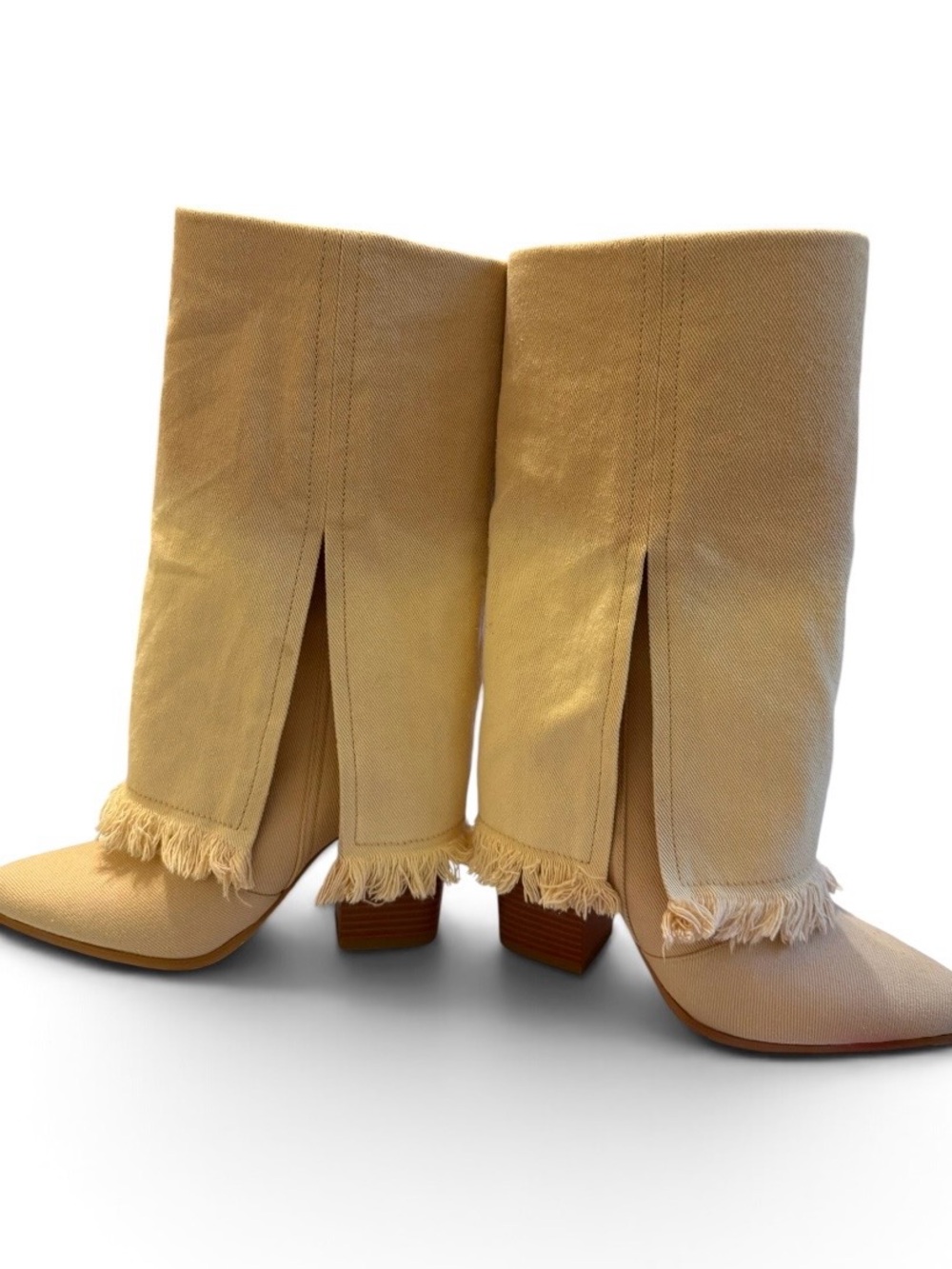 MUCCCUTE Women’s Size 8 Cream Denim Fold Over Western Cowgirl Boots NWOT